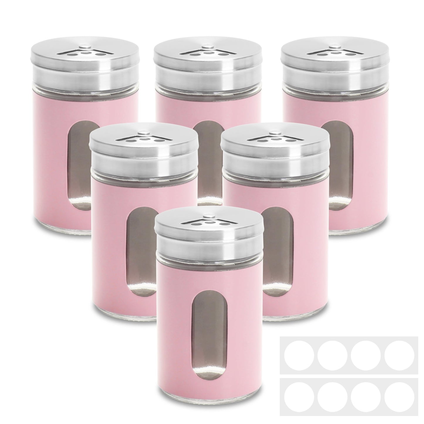 YACEYACE Salt Shakers for Kitchen, 6Pcs Modern Stainless Steel Shaker Set, Salt and Pepper Shakers with Holes, 3oz Pink Powder Sugar Shaker Suster