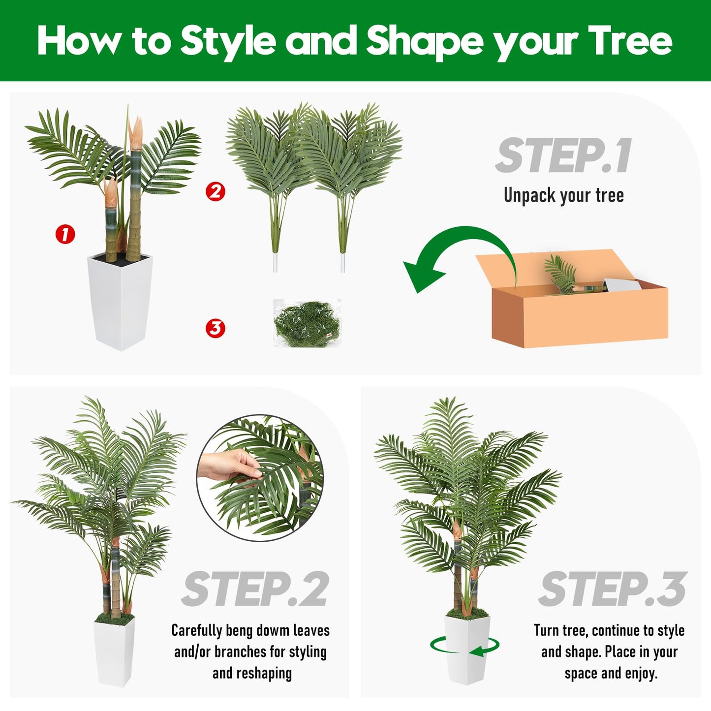 5ft Artificial Palm Tree Indoor Plant，Triple Faux Tropical Areca Floor Plant in Pot，Artificial Plants with Lifelike Leaves for Home Office Decor