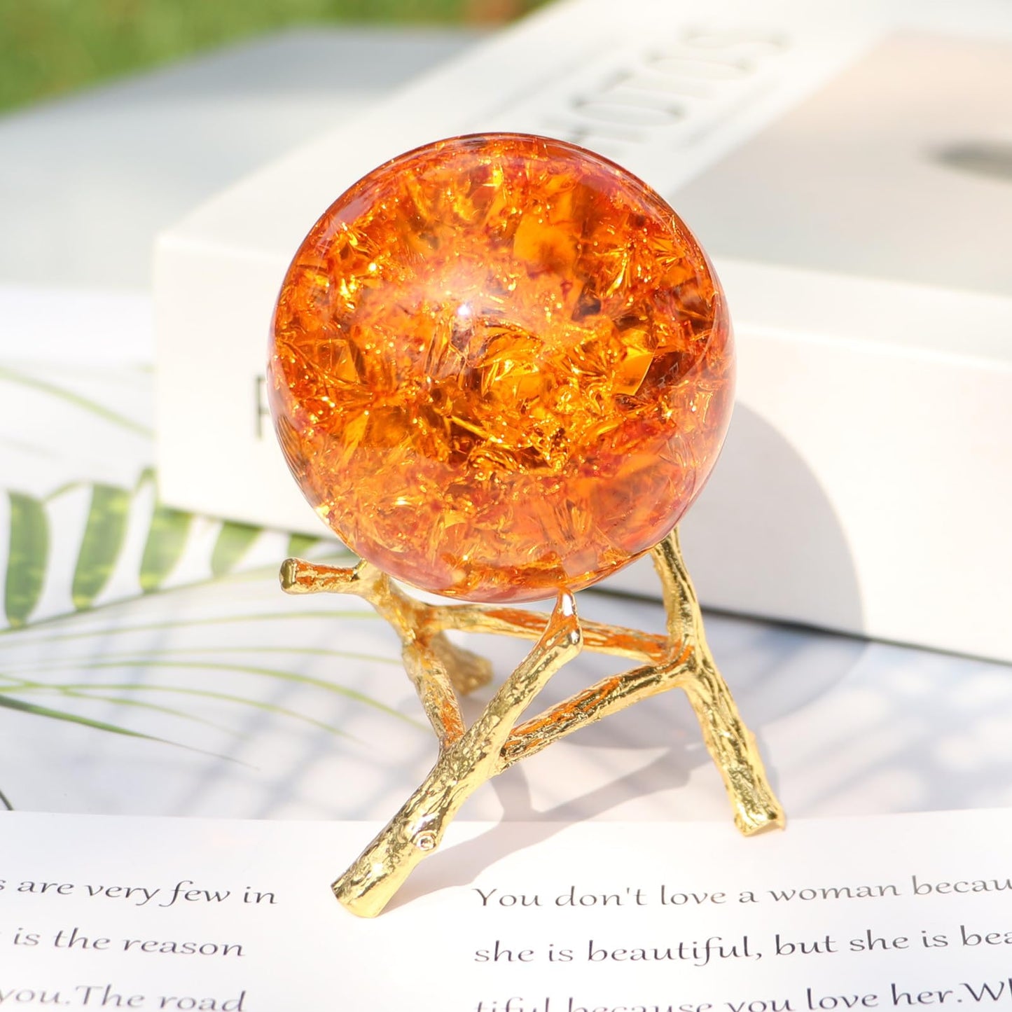 50mm Crystal Ice Cracked Balls with Metal Branches Base Paperweight K9 Glass Decorative Ball Decor for Home Table Room Office Wedding Ornaments