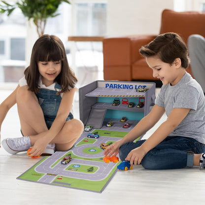 Livememory Toy Car Storage Box - Toy Garage Box for Boys with Car Rug Play Mat (Not Included Cars)