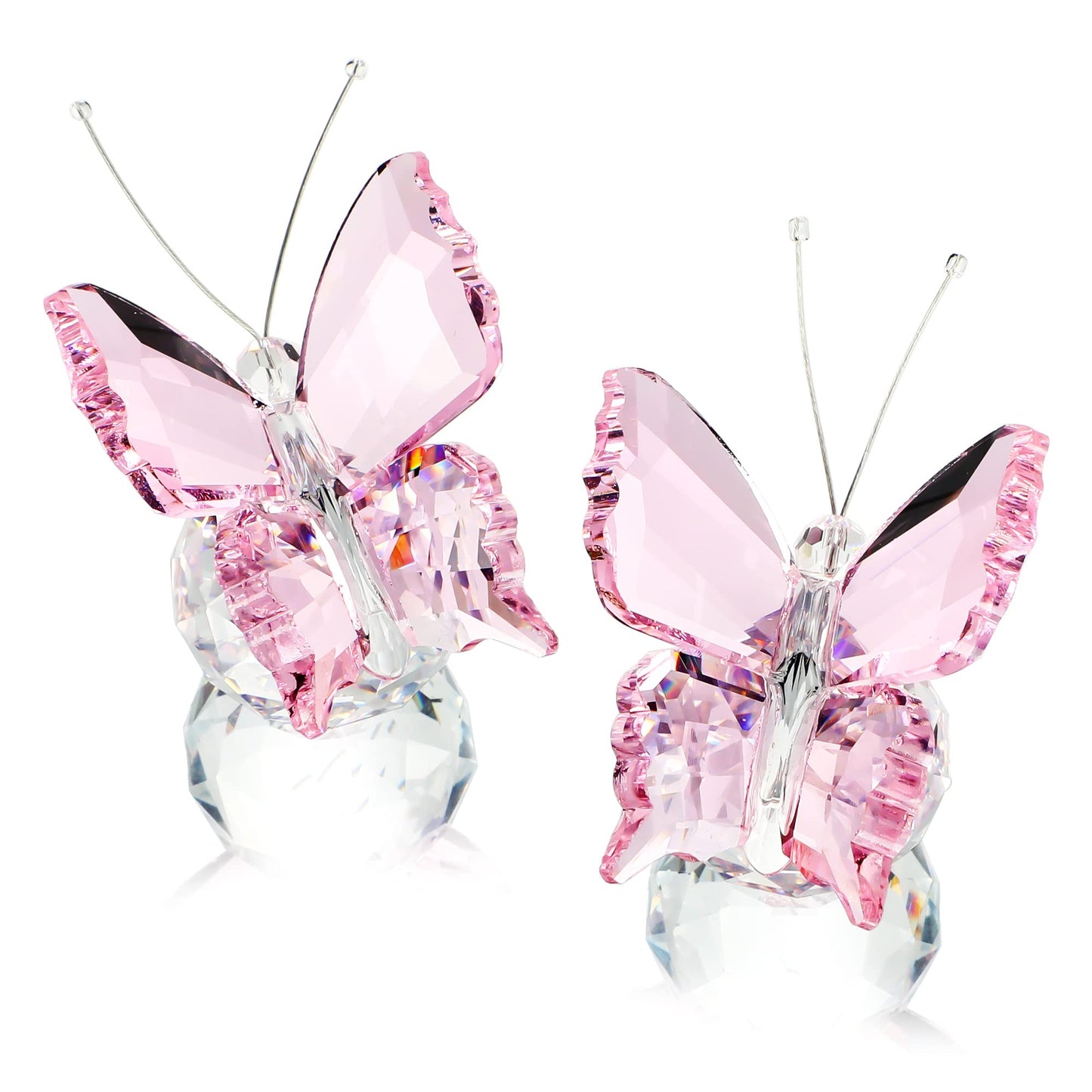 kanpura 2 Pcs Crystal Butterfly Figurines with Clear Glass Ball Base,Glass Butterfly Statues, Crystal Animal Figurines for Home Decor, for Women(Pink)