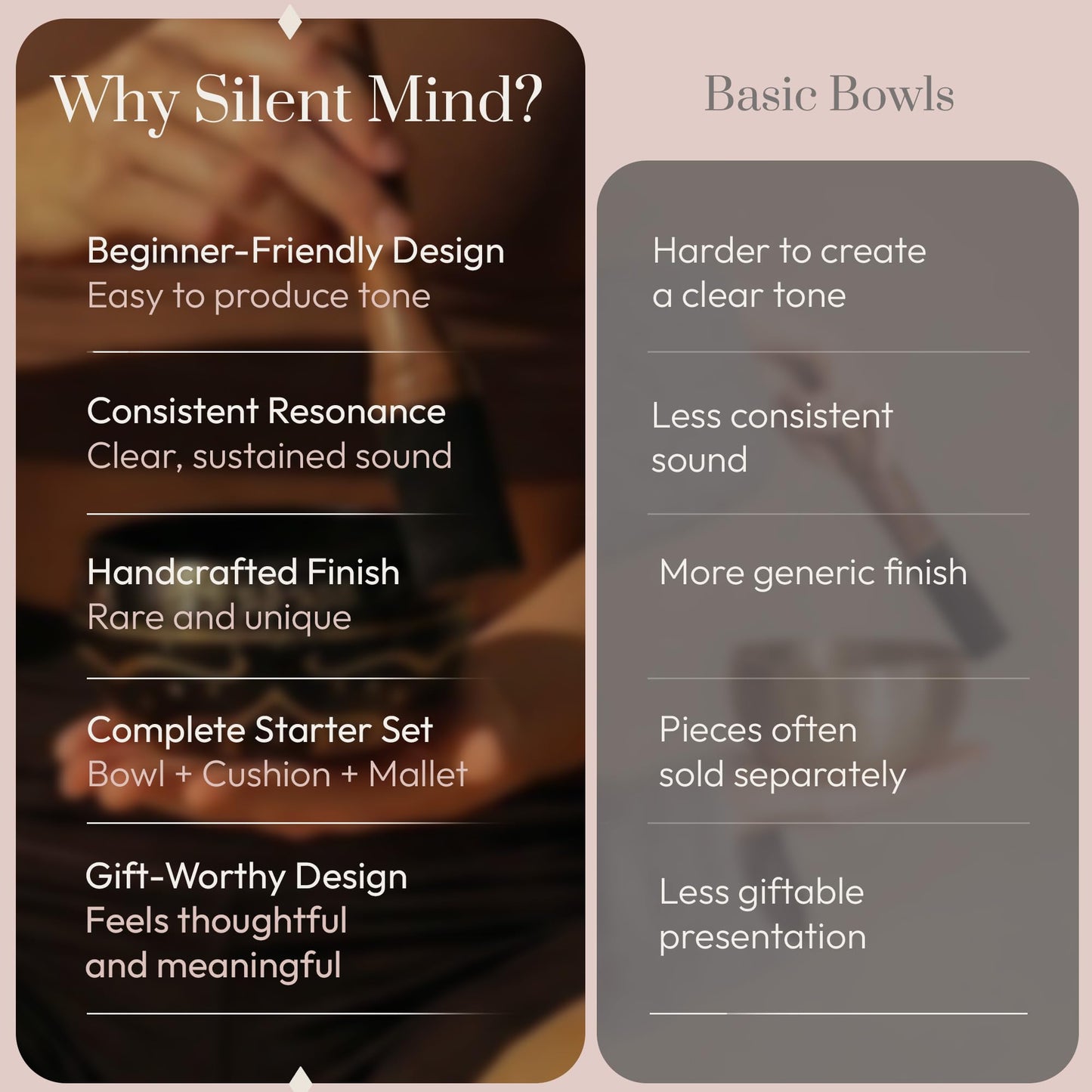 Silent Mind Tibetan Singing Bowl Set – Easy to Play & Beginner Friendly Meditation Bowl with Cushion & Mallet | Stress Relief & Mindfulness | Gift-Ready