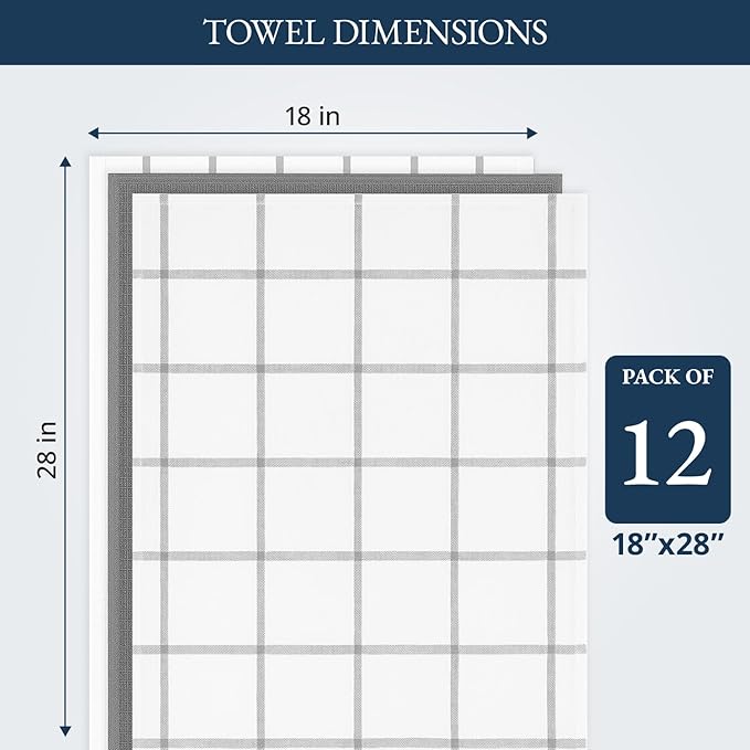 LANE LINEN Kitchen Towels & Dishcloths Set of 12-100% Cotton, Quick-Drying 18”
