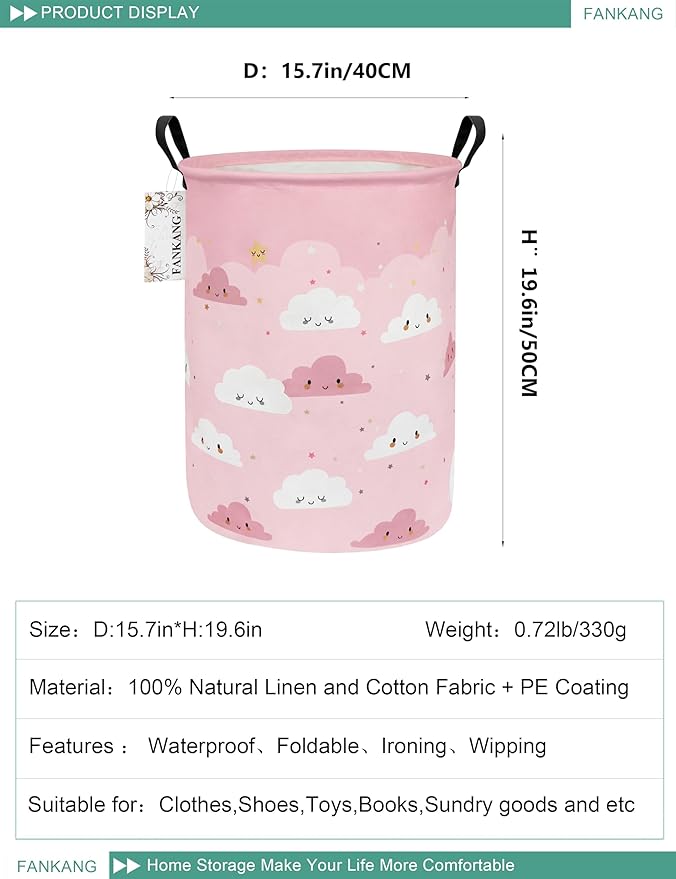 FANKANG Storage Basket, Nursery Hamper Canvas Laundry Basket Foldable