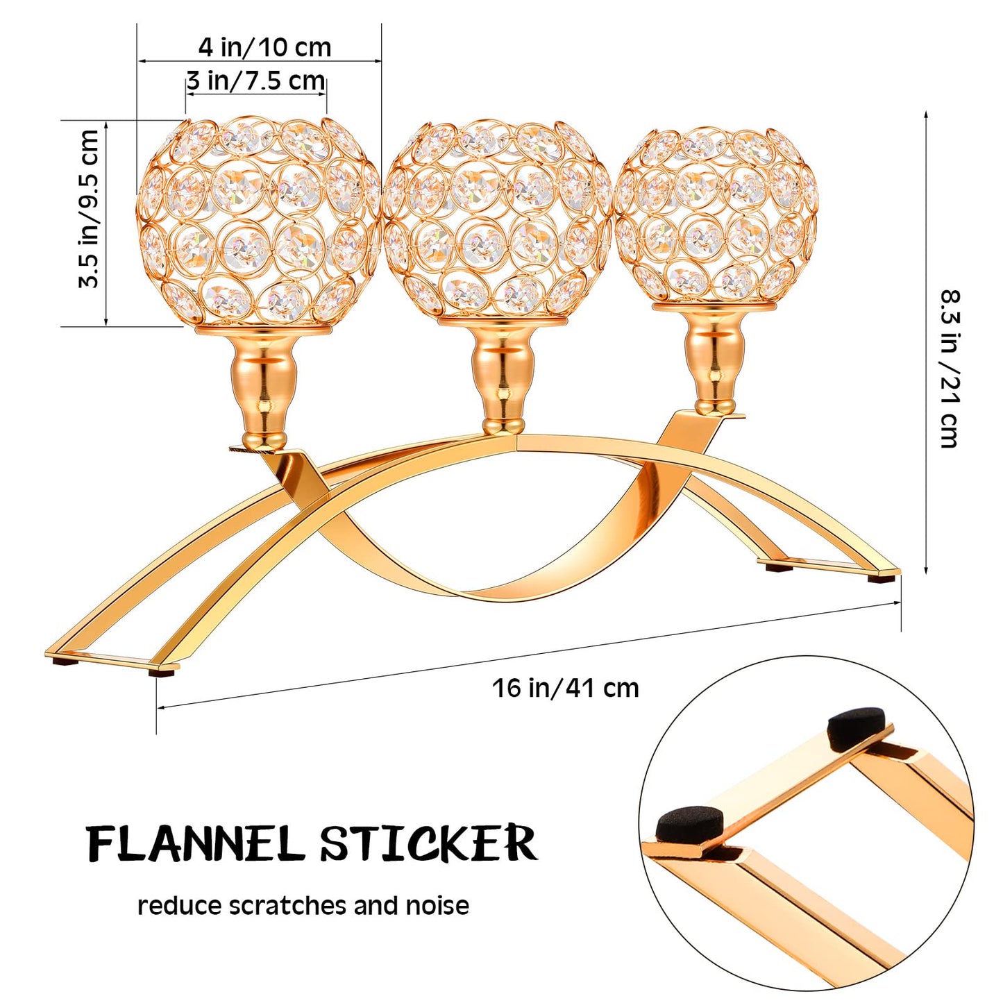 Honeydak Crystal Candle Holder Set of 3, Elegant Tealight Candelabra Centerpiece, Luxury Table Decor for Dining Room, Fireplace Mantel, Wedding, Anniversary & Home Decoration(Gold)