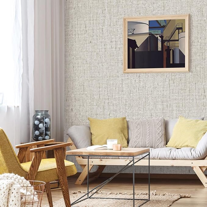 Grasscloth Peel and Stick Wallpaper Beige and Gray Contact Paper 15.7inch x