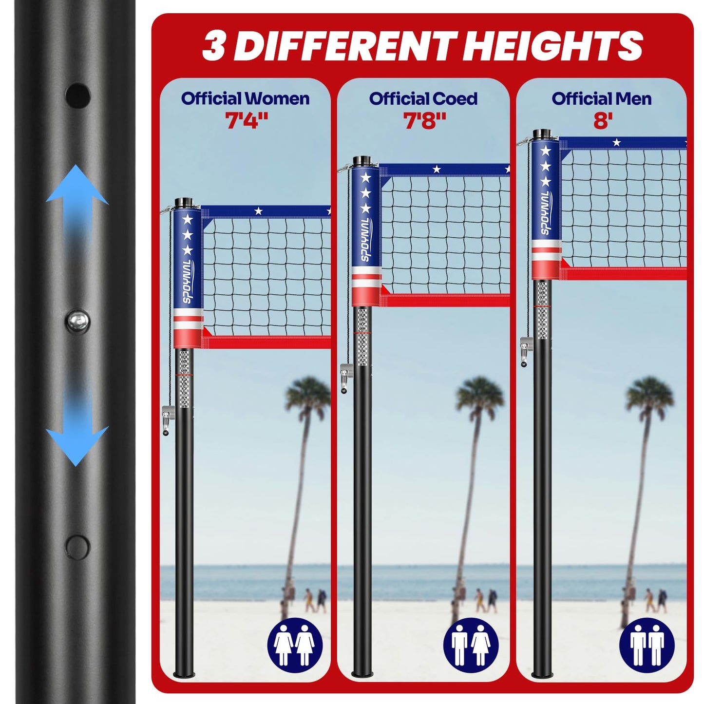 32FT Portable Volleyball Net Set for Backyard - Anti-Sag Winch System with 1.9" Aluminum Poles, Adjustable Beach & Grass Outdoor Training Equipment, with Pro Volleyball, Boundary Lines & Carry Bag
