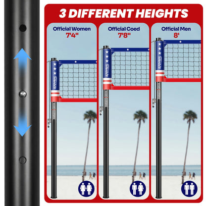32FT Portable Volleyball Net Set for Backyard - Anti-Sag Winch System with 1.9" Aluminum Poles, Adjustable Beach & Grass Outdoor Training Equipment, with Pro Volleyball, Boundary Lines & Carry Bag