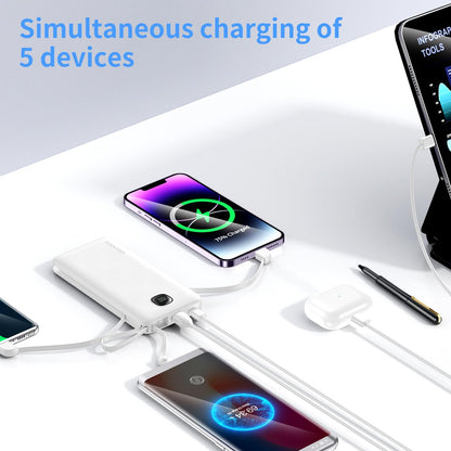 Portable Charger with Built-in Cables&AC Wall Plug,Slim 10000mAh 22.5W Fast Charging Power Bank,5 Output 2 Input USB-C External Battery Pack Compatible with iPhones,Samsung,Android, etc