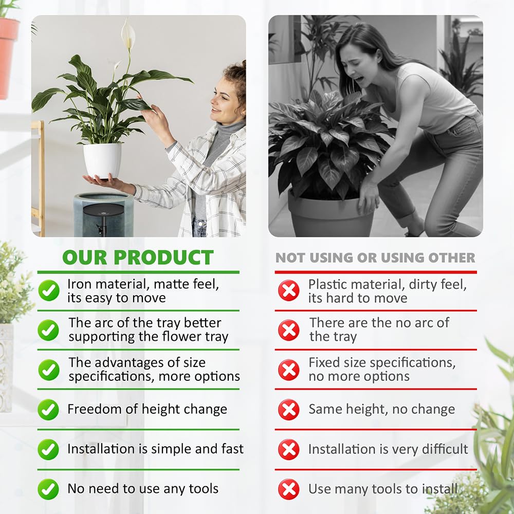 Tuling home Adjustable Pure Iron Planter Inserts, 7-25” Plant Risers for Inside Pots, Planter Fillers for Large Pots, Indoor & Outdoor Insert with 8-10” Top & 6-10” Base (10 wide top. 10wide base)