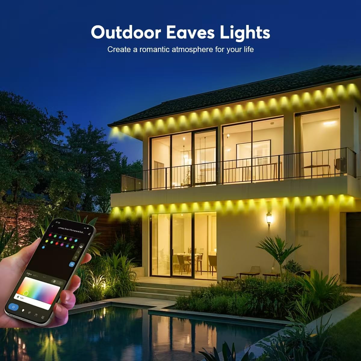200ft Permanent Outdoor Lights RGB Eaves Lights, Waterproof LED Eaves Lights with App&Remote Control,for Christmas,Party, Daily, Halloween and All Holiday Decor,House Roof and Garden Lighting