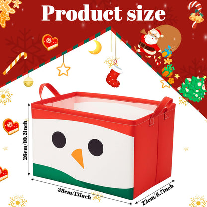 Wonderjune 6 Pcs Large Christmas Storage Basket 15 x 8.7 x 10.2 Inch Empty Christmas Gift Baskets with Handle Rectangle Foldable Xmas Storage Bin Organizer Box with Handle for Family Cloth Toy Gifts