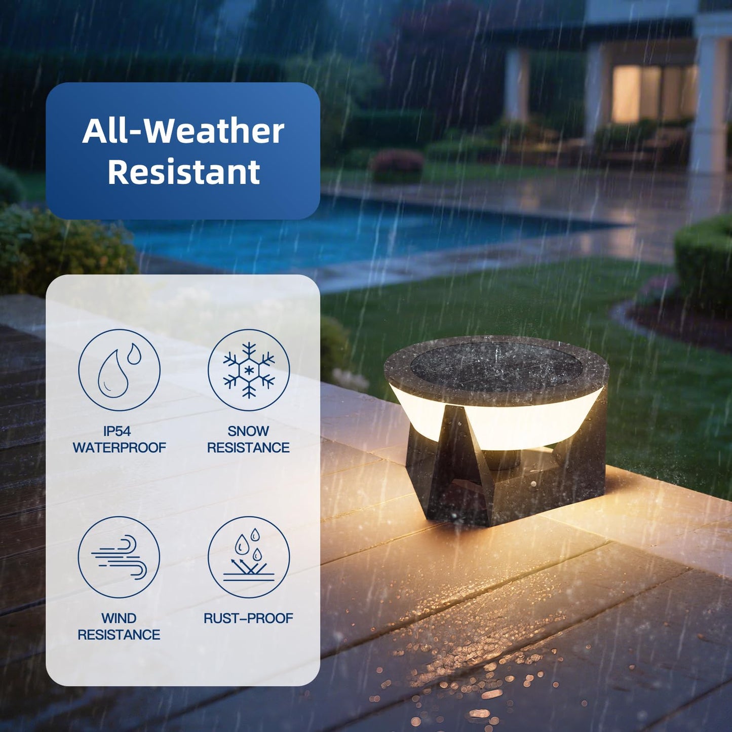 ZRJJMLAN 14.96" Outdoor Solar Post Lights, IP54 Waterproof Solar Column Lights Outdoor, 3000K Modern Pillar Light, Dusk to Dawn Outside Light Columns, Extra Large Post Lamp for Patio Fence Entrance