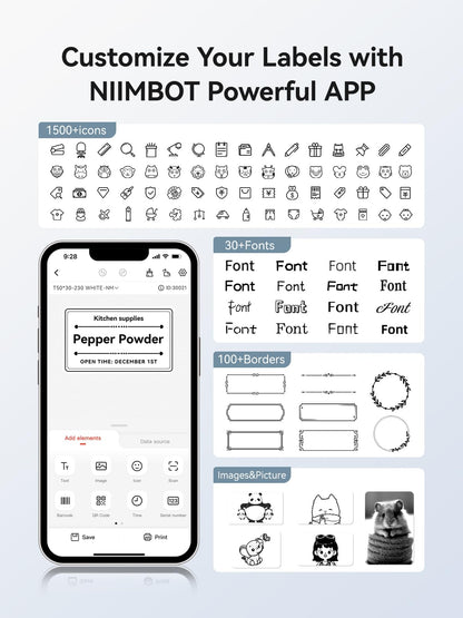 NIIMBOT B1 Bluetooth Label Maker Machine, Portable Label Printer, Large Waterproof Label, Versatile APP, 2-inch Thermal Label Printer for Clothing,Spice, Address, Barcode,Logo (Sliver)