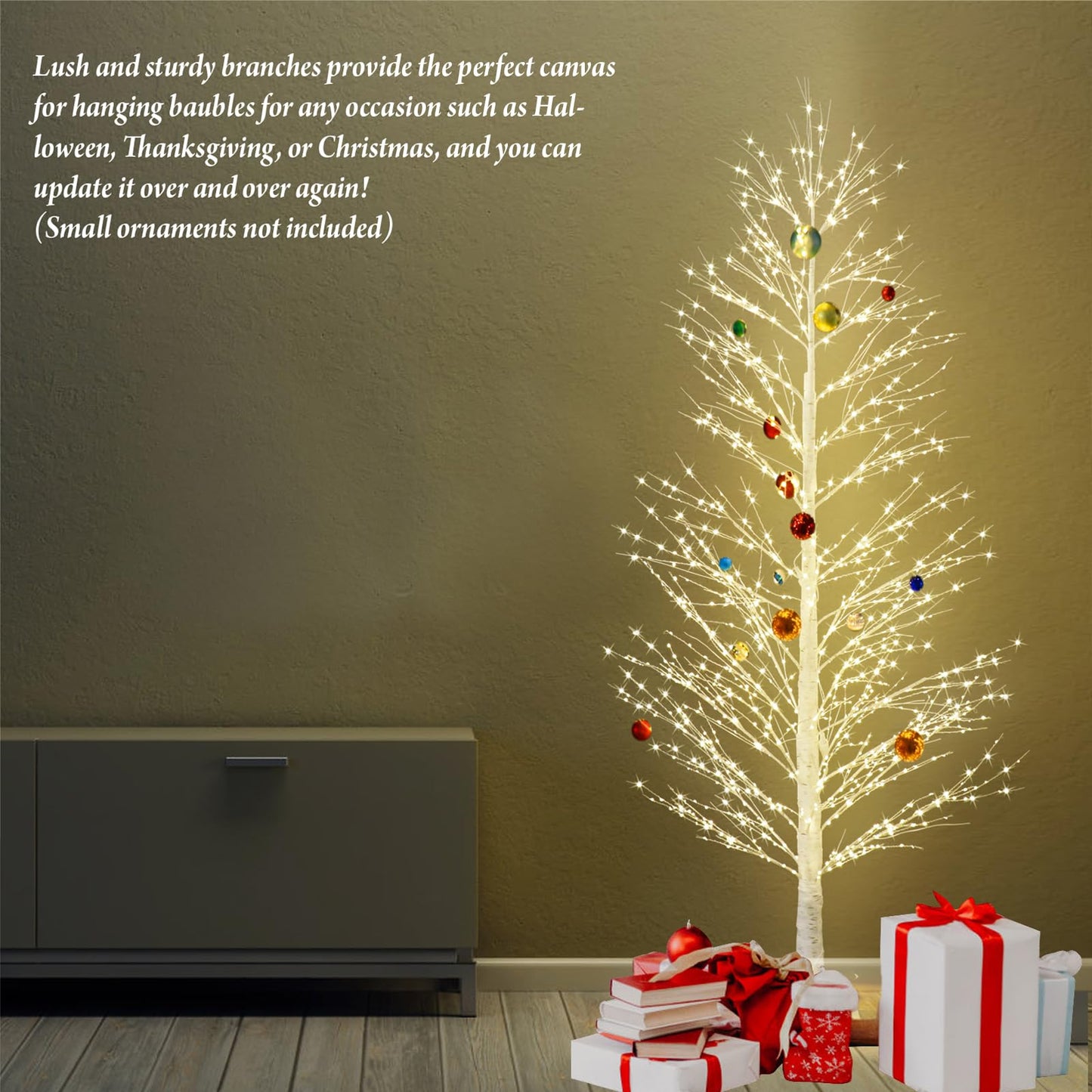 Lituplife 6FT Enchanting Birch Tree with 1300 LED Lights, Twinkle Light White Christmas Tree with Timer IP44 Waterproof for Indoor Outdoor Festival Wedding Party Christmas Decorations