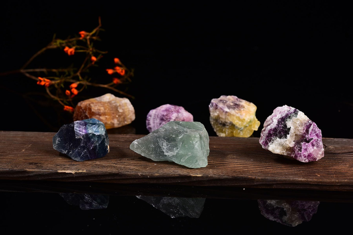 AMOYSTONE 1 LBS Bulk Mixed Fluorite Crystal Set in Display Box - 1-2" Natural Specimens for Office Decor & Collectors