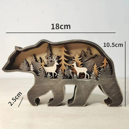3D Wood Carving Animals Lamp Home Decorative, Cute Bear Family Elephant Presents Ideas Christmas Living Room Office Decor Warm LED Night Lights Gift for Friend Daughter Son Mom Dad (Forest Bear)