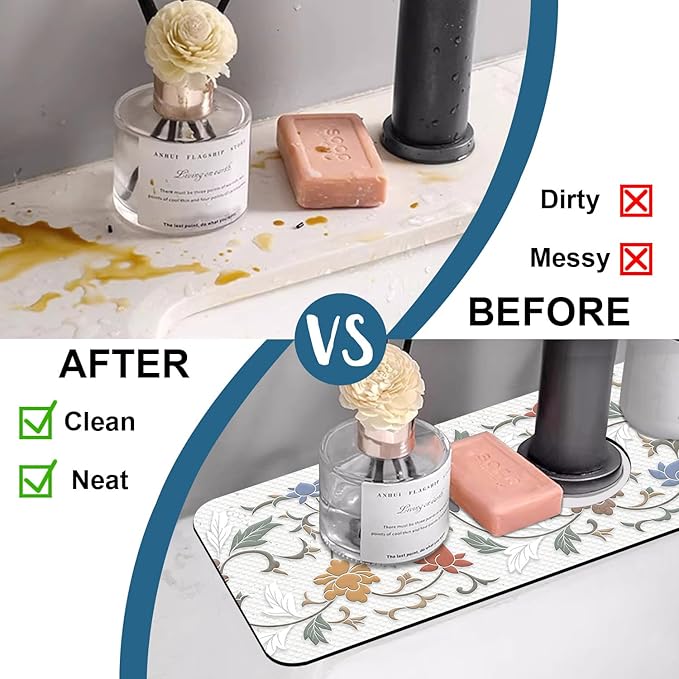 Art Ceramic Texture Sink Splash Guard Ceramic Flowers Faucet Absorbing Mat Fast