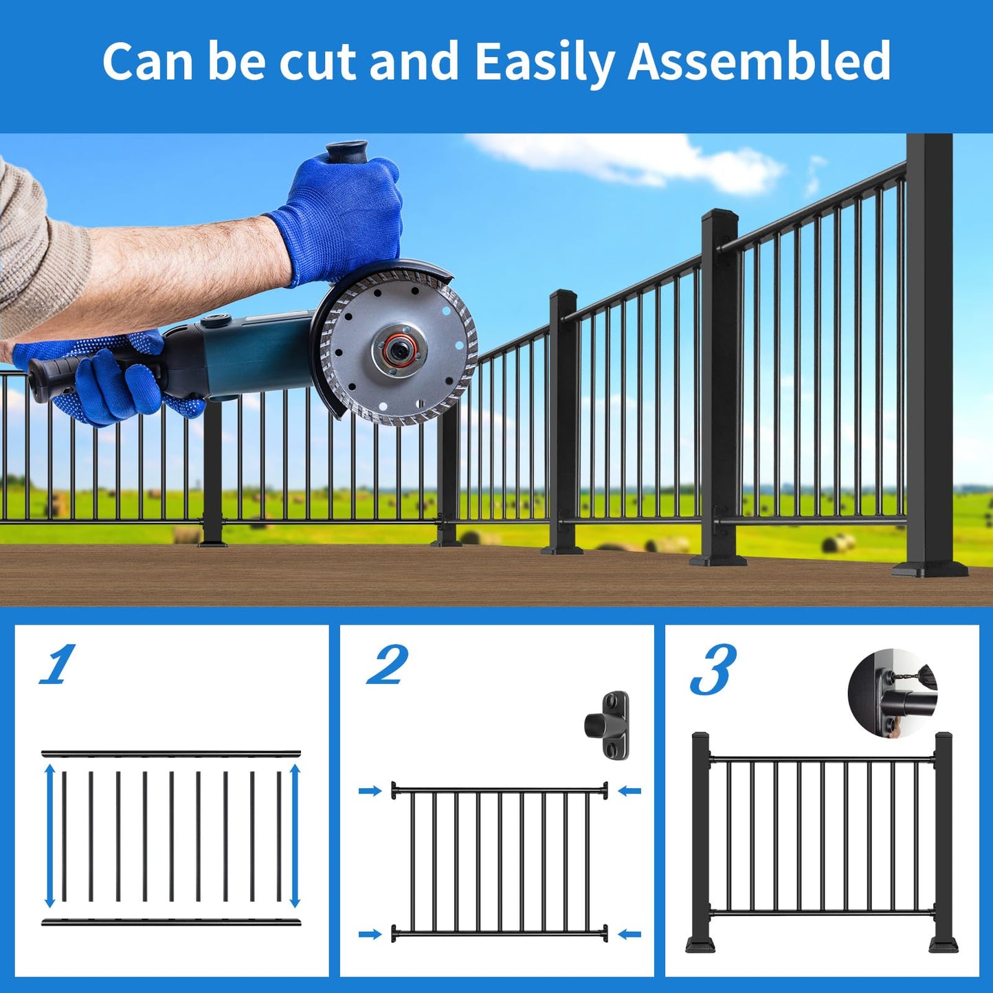 Bobolish 42" H x 4 ft. W Aluminum Porch & Deck Railing Kit, Upgrade Guardrail System with Textured Black AAMA 2604 Powder-Coat Finish for Outdoor Decks, Porches & Balconies (1 Panel)