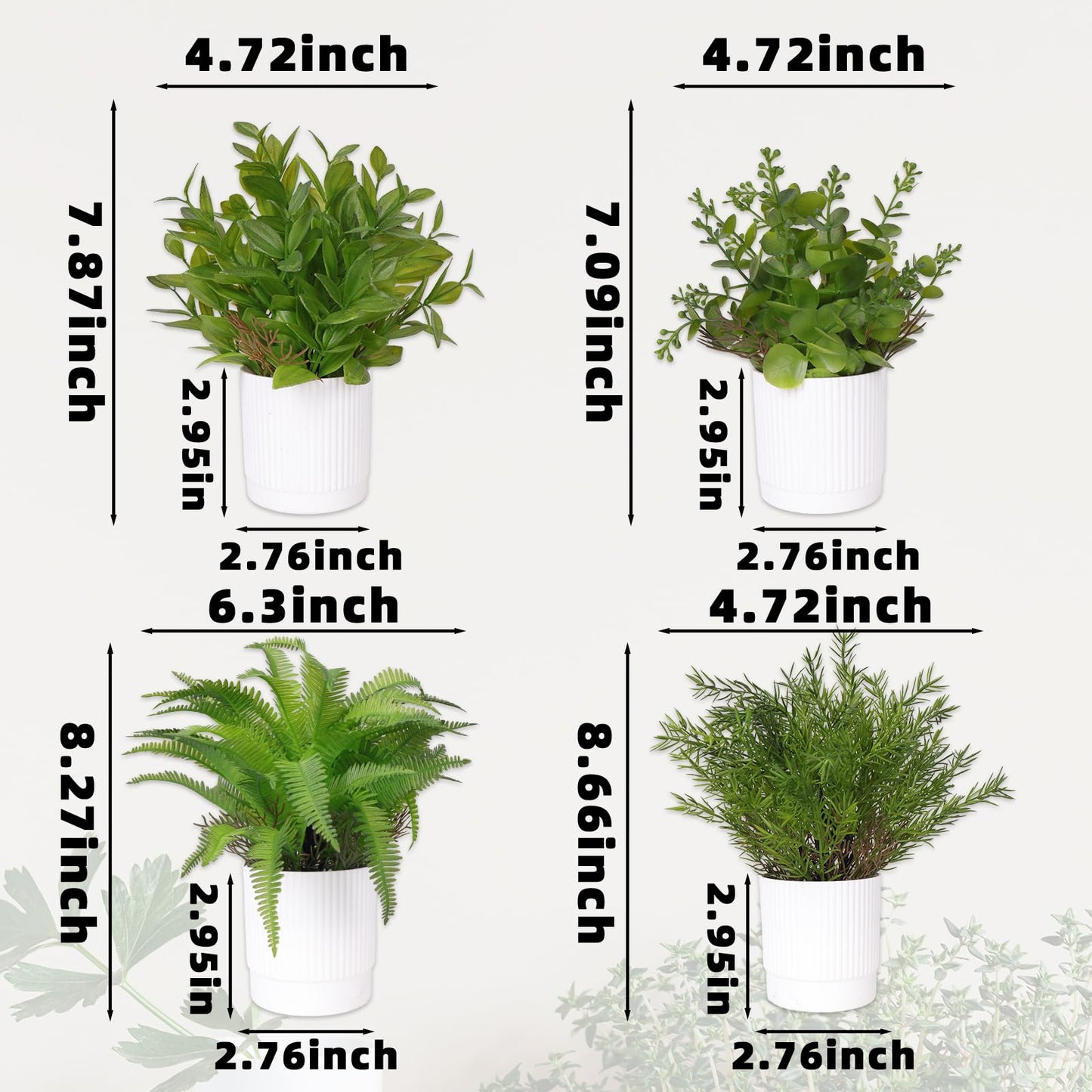 Abzo 4 Pack Fake Plants Mini Artificial Plants Faux Greenery for Home Decor Indoor Office Table Room Farmhouse Bathroom Decor