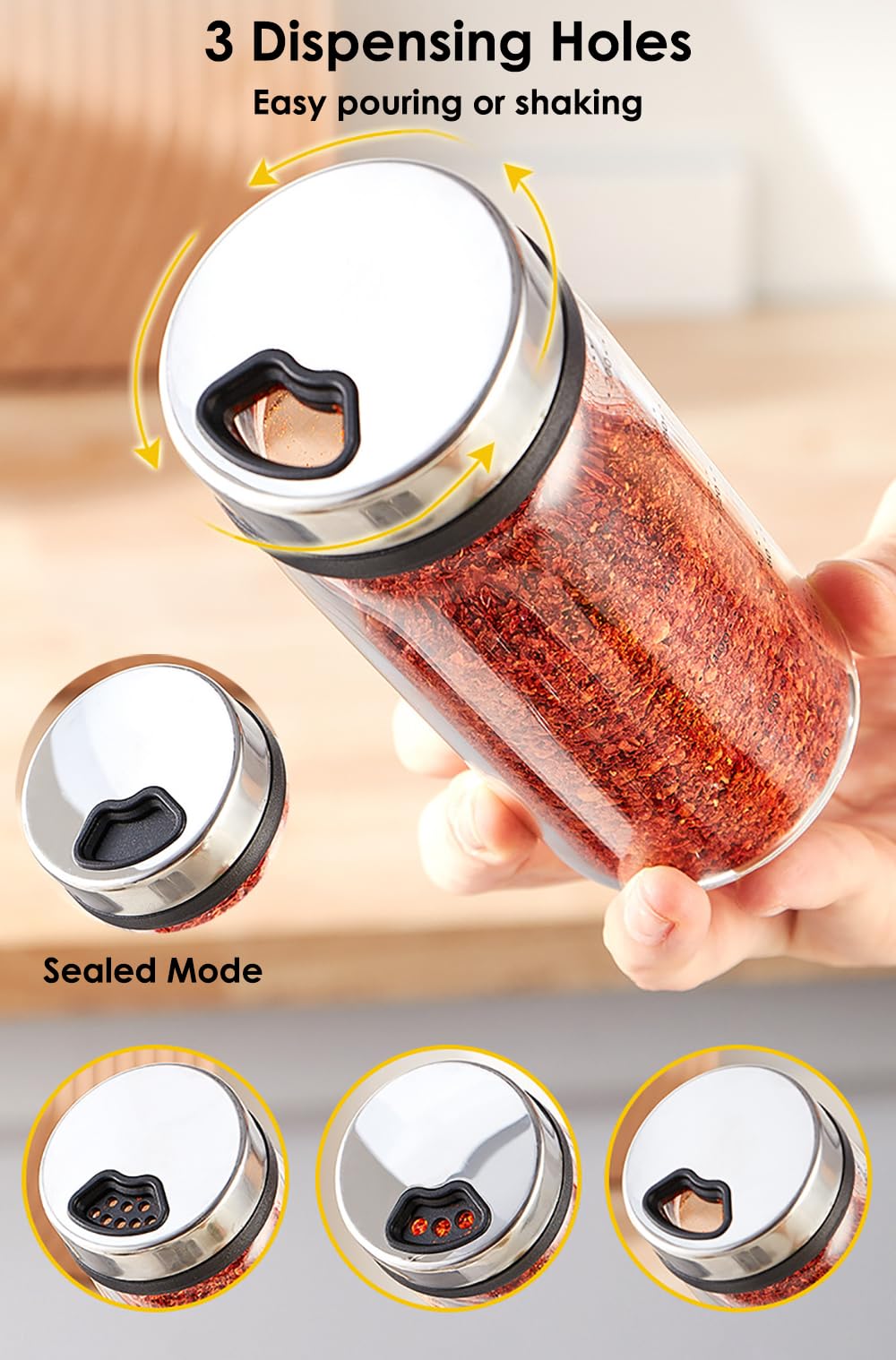 TINMIX Revolving Spice Rack Organizer, Rotating Seasoning Holder Shelf with 5 Large 200ml Glass Jars for Kitchen Countertop Cabinet
