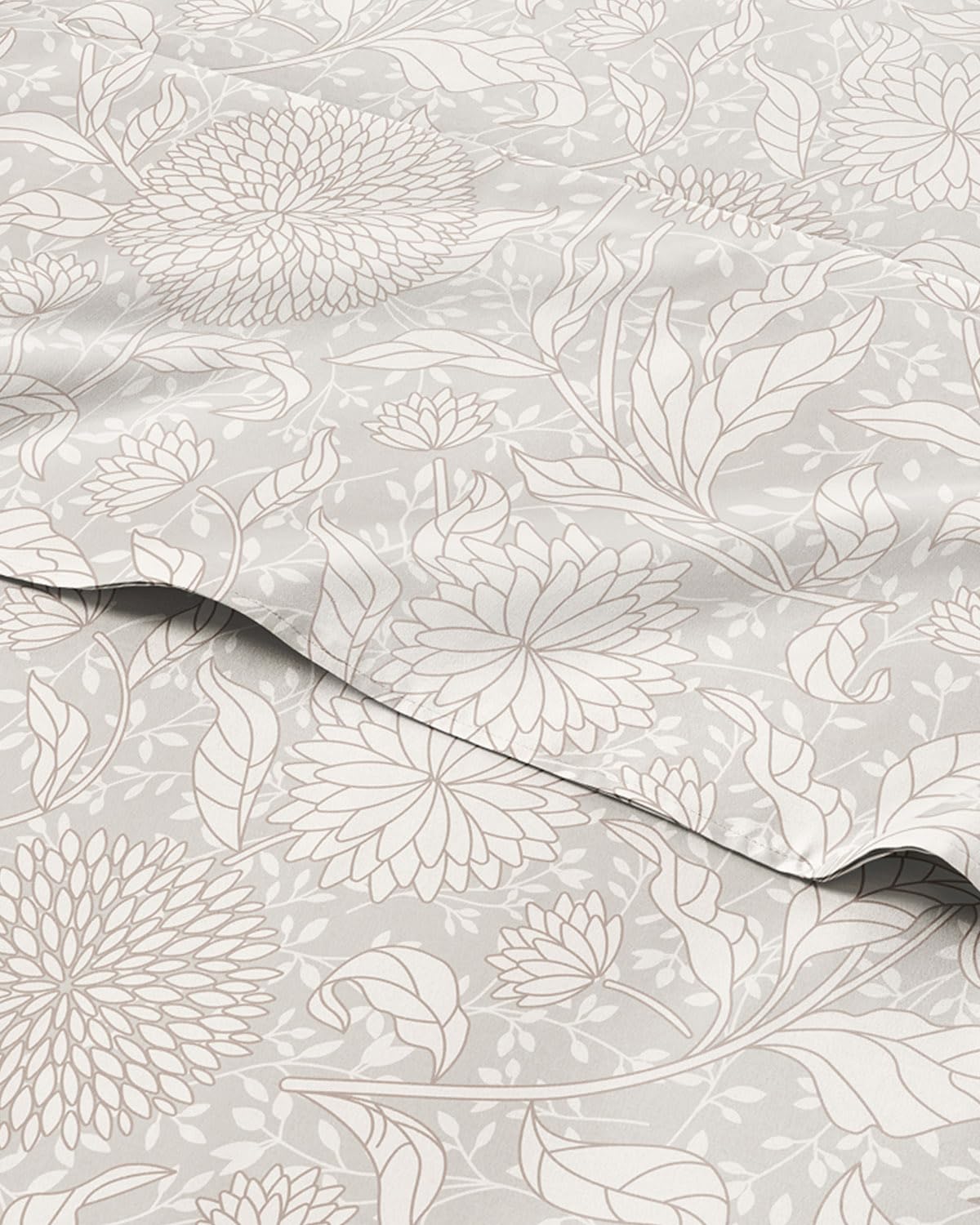 Floral Sheets - Beige Floral Bed Sheet Set - 1 Flat, 1 Fitted & 2 Pillowcases w/ Deep Pockets - Comfy, Wrinkle & Fade-Free - Boho Botanical Bedding - Ultra-Soft, Breathable and Cooling - King Size