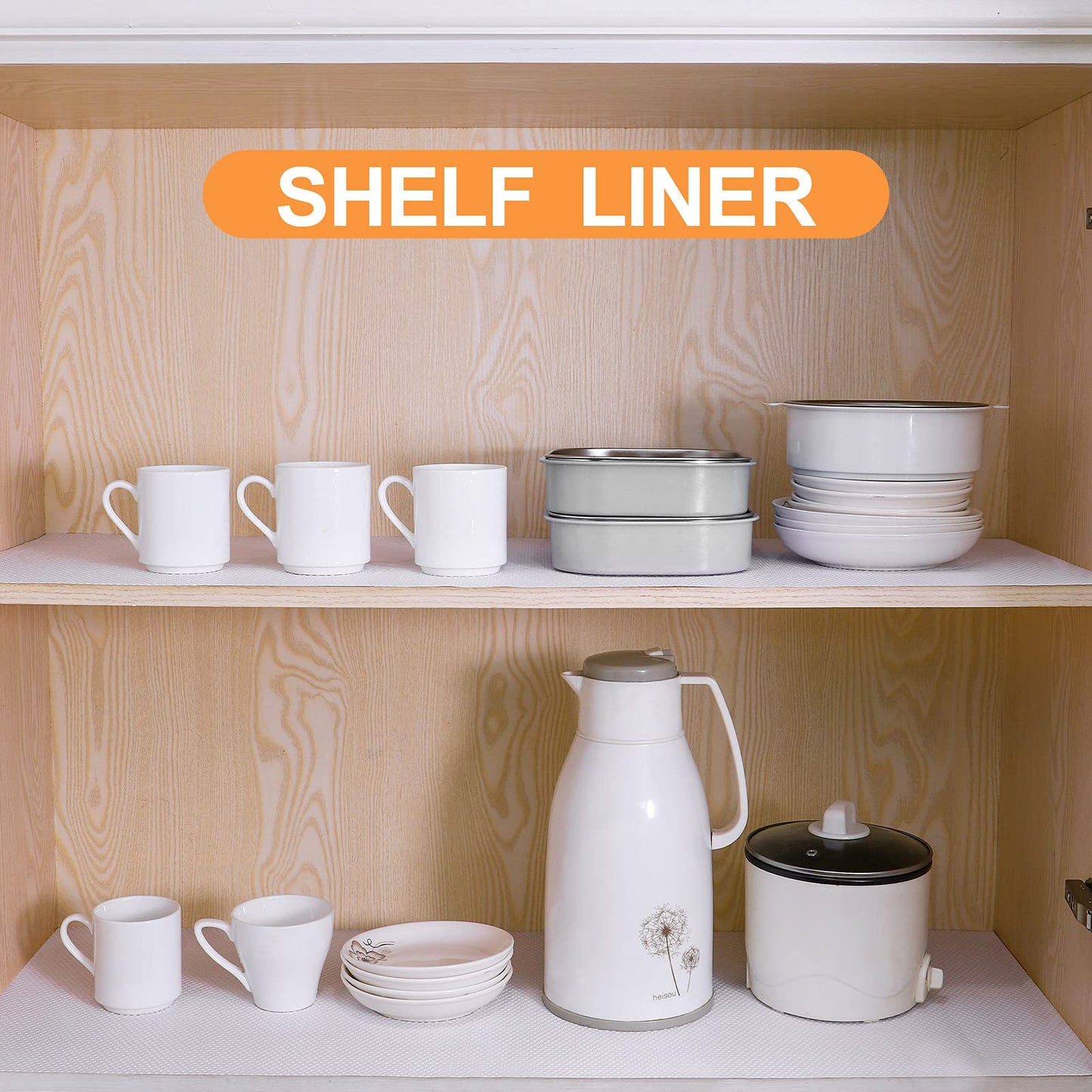 FLPMIX Shelf Liner for Kitchen Cabinets 14 inch Wide - Waterproof Cabinet Liner, Non-Adhesive, Easy to Cut Drawer Mat for Pantry Shelves, 14" X300 Inch White