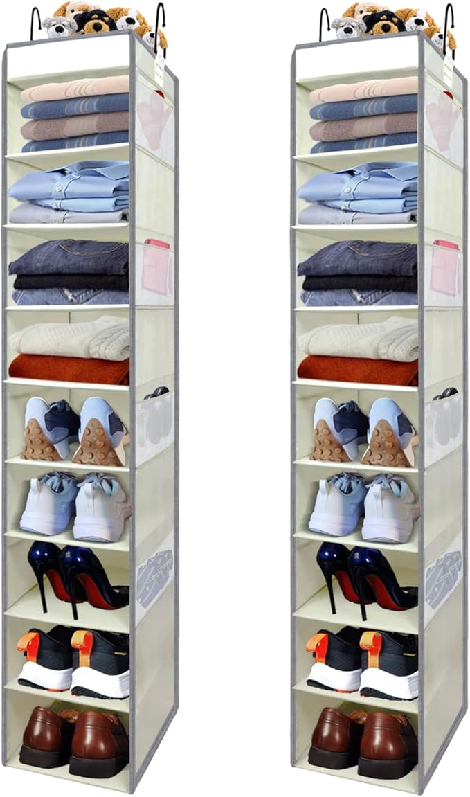 2 Pack Large-Sized Hanging Shoe Organizer 10-Shelf, Sturdy Hanging Closet