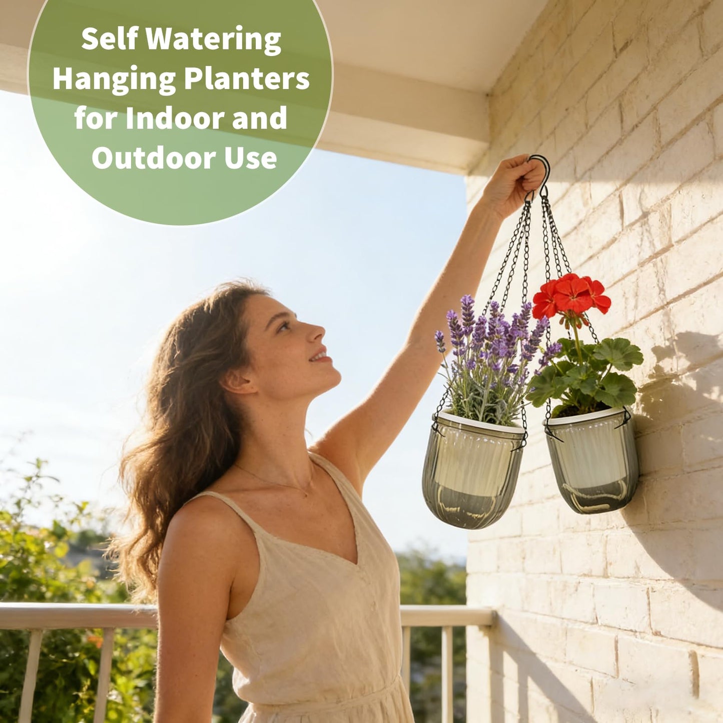 CONEHOY 8 Pcs Self Watering Hanging Planters with 3 Hooks Drainage Holes 6.5'' 4.5'' Self Watering Plant Baskets Hanging Flower Pots for Outdoor Indoor Gift Home (Gray)
