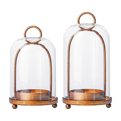 Glass Hurricane Candle Holder Decorative Gold Candle Lantern, Candlestick Holders, Hanging Metal Holder Modern Table Centerpieces (2, Brass, Large & Small)