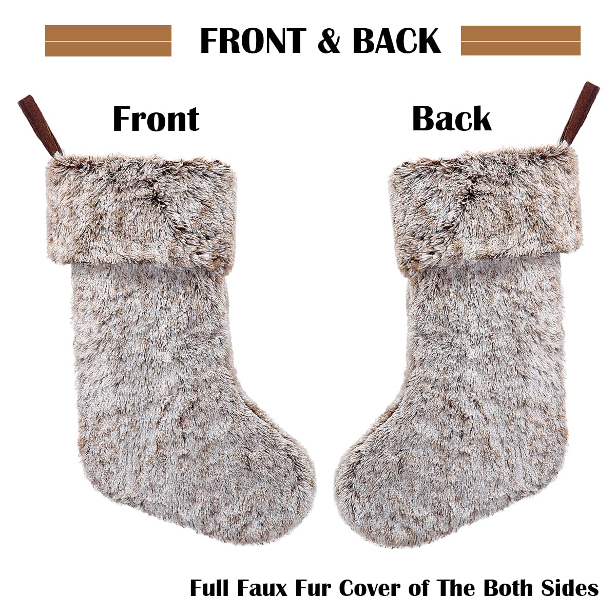 GMOEGEFT Christmas Stocking 20 Inches Brown Plush Faux Fur Xmas Tree Holiday Decorations