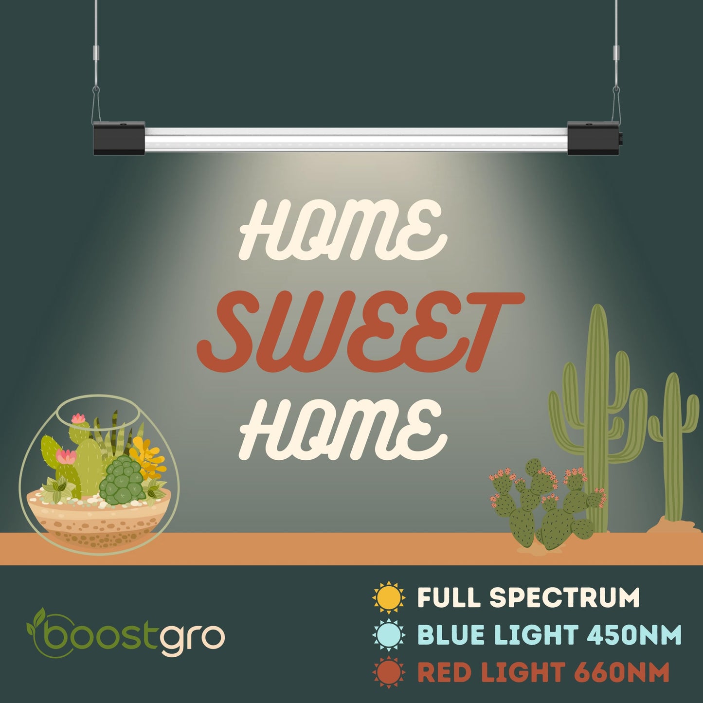 BoostGro 4FT LED Succulent Terrarium Plant Grow Light Linkable Full Spectrum Daylight with Enhanced 660nm Red and 450nm Blue LightTech Indoor Lighting Fixture (4 FT)