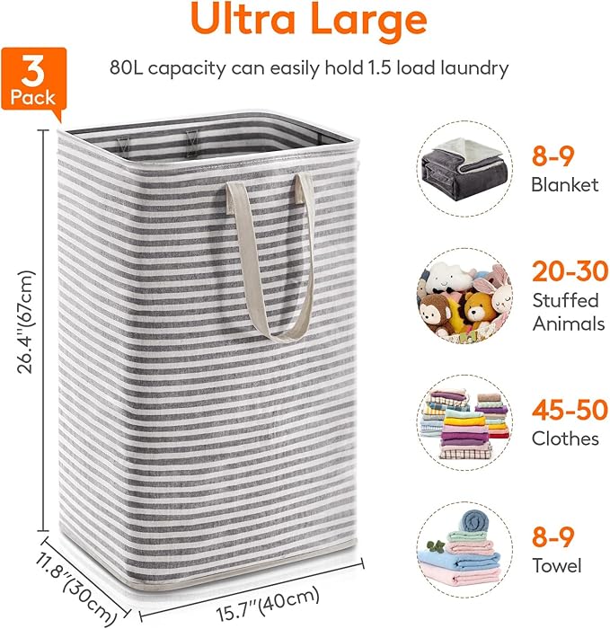 Lifewit 3 Pack Laundry Hamper Large Collapsible Laundry Baskets, Freestanding