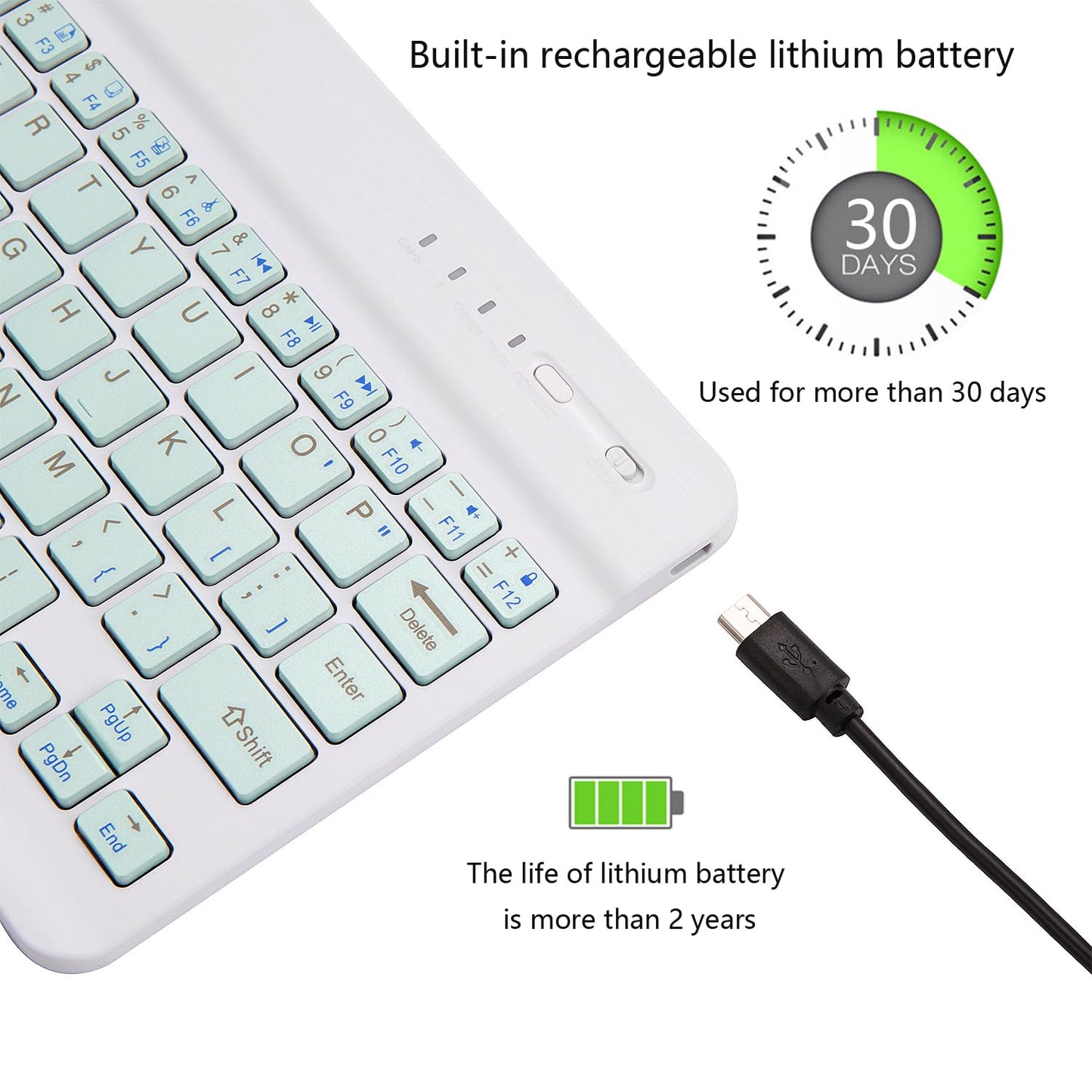 Ultra-Slim Bluetooth Keyboard Portable Mini Wireless Keyboard Rechargeable for Apple iPad iPhone Samsung Tablet Phone Smartphone iPadOS iOS Android (10 inch Black)