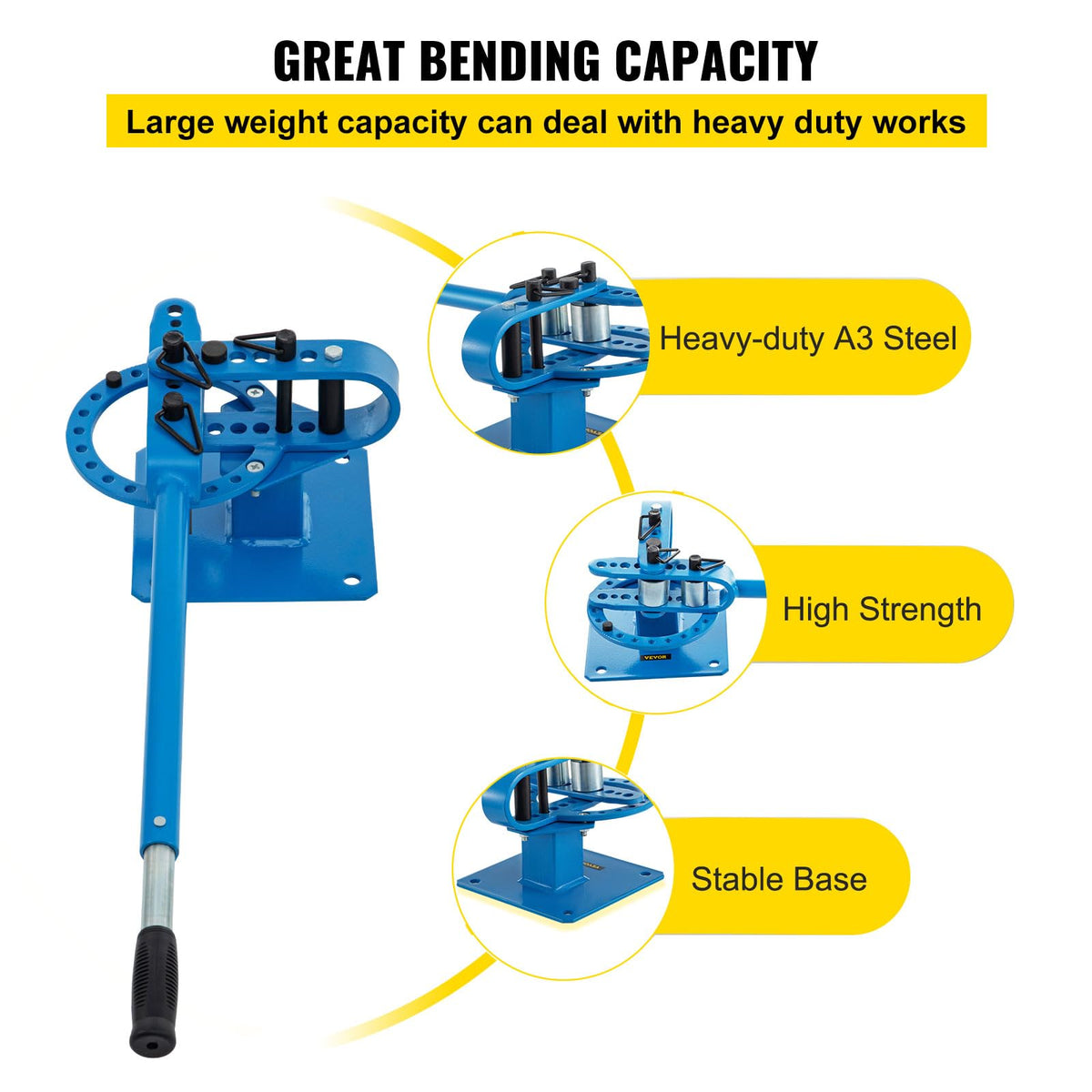VEVOR YP-9 Manual Bender, 1” - 2“ High Capacity Round Square Bar Metal Bender with 7 Bending Dies, Metal Rod Bar Bender Bending Tool for Construction Site Auto Repair