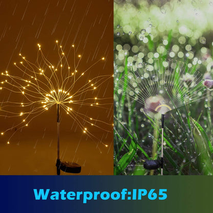 Christmas Outdoor Garden Decorative Lights, Solar Firework Lights 105 LED Powered 35 Copper Wires, DIY Flowers Fireworks Stars for Walkway Pathway Backyard Christmas Party Decor (Warm White 2 Pack)