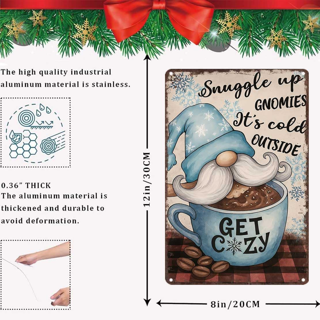 Vintage Christmas Metal Sign 8X12inch-Ideal Gift for Christmas Lovers and Retro Style Fans