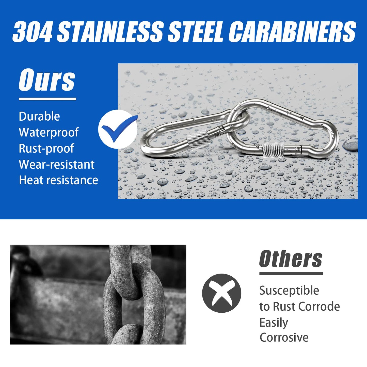 KINLINK 2 Pack Screw Locking Carabiner - 5.50 inch Heavy Duty Carabiner Clips, 304 Stainless Steel Large Caribiner for Camping, Swing, Hammock, Hiking,Weight Lifting Machine, Home Gym Equipment
