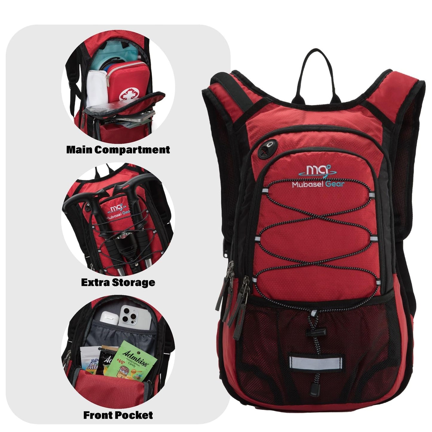 15L Insulated Hydration Backpack Pack with 2L Water Bladder Lightweight Hiking Backpack Bag for Women Men Daypack for Hiking Running Festival Camping Biking (Red)
