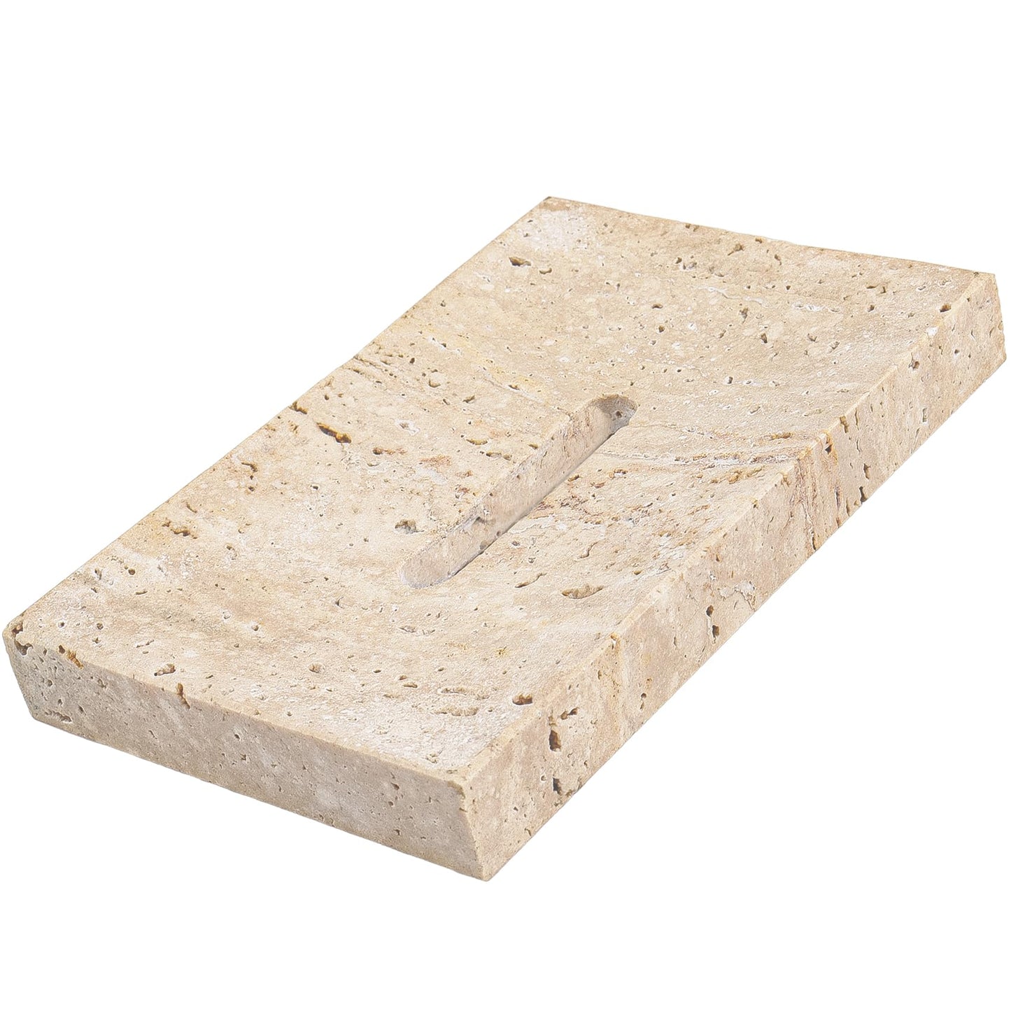 LMHOUS Natural Travertine Marble Soap Dish - Beige Brown Stone Soap Holder for Shower, Bathroom, Kitchen Sink Sponge & Jewelry Ring Tray