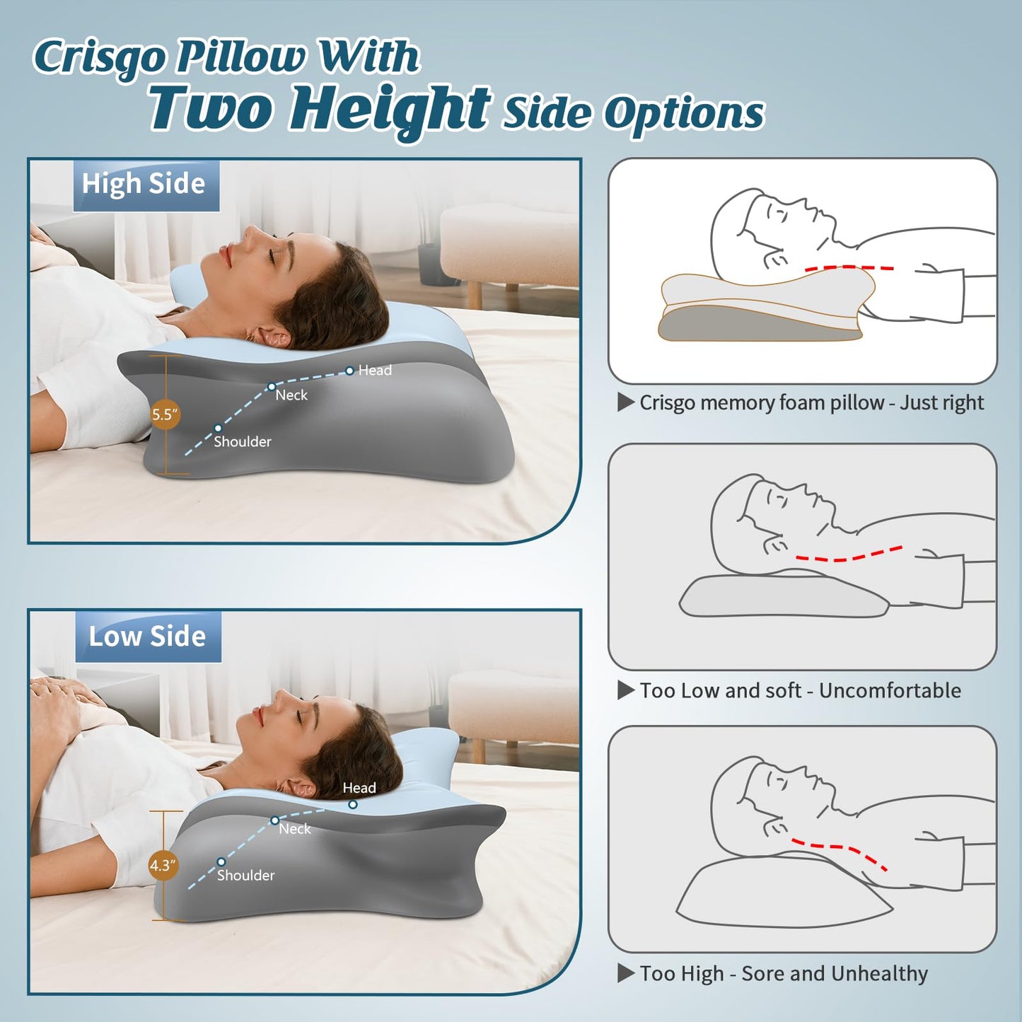 Cervical Neck Pillow - Cooling Pillow for Neck Pain Relief, Ergonomic Side Sleeper Pillow for Sleeping, Contour Memory Foam Pillows for Neck Support, Orthopedic Bed Pillow for Back Stomach Sleepers