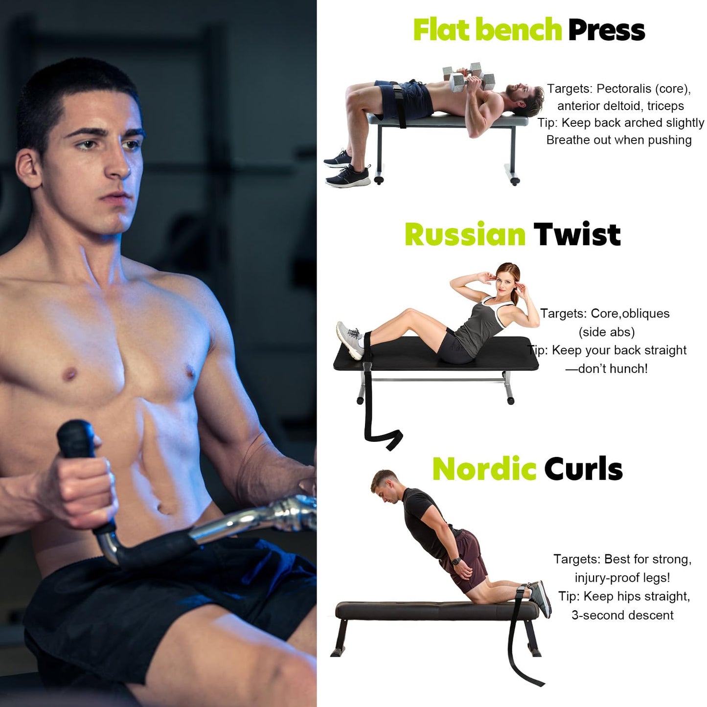 ADECTA Nordic Hamstring Curl Strap, 6.5FT Gym Seatbelt and Exercise Straps for Hamstring Stretch Strap & Mobilization Belt,Home Gym Women Men, Lifting Seatbelt Gym, Black (Silver gray)