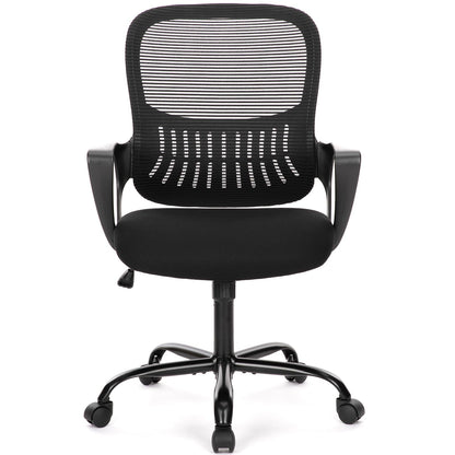 SMUG Home Office Computer Desk Chair, Ergonomic Mid-Back Mesh Rolling Work Swivel Task Chairs with Wheels, Comfortable Lumbar Support, Comfy Arms for Bedroom, Study, Dorm, Student
