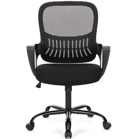 SMUG Home Office Computer Desk Chair, Ergonomic Mid-Back Mesh Rolling Work Swivel Task Chairs with Wheels, Comfortable Lumbar Support, Comfy Arms for Bedroom, Study, Dorm, Student