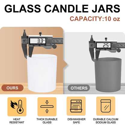 SHOWIN 10 OZ Thick Candle Jars for Making Candles 15 Pcs, Empty Jars with Wood Lids for Candle Making, Sample Container, Glossy White