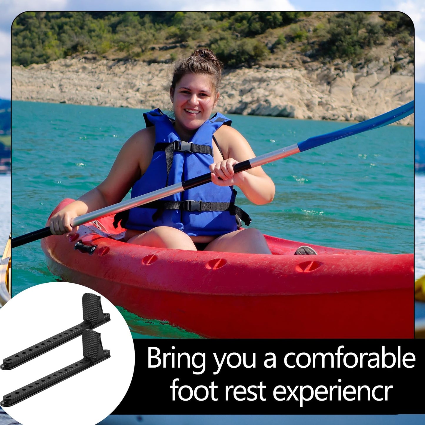 Colingmill 2 Pcs Adjustable Kayak Foot Pegs Universal Plastic Material Kayak Foot Support Black Foot Brace with Lock for Kayak Boat Direction Control Replacement Canoe Accessory(16 Levels)