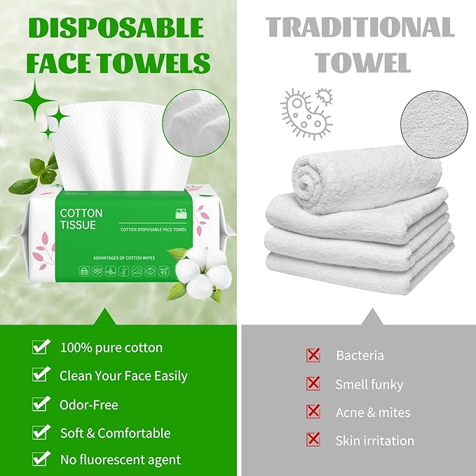 Disposable Face Towels 100 Count, Biodegradable Facial Towels