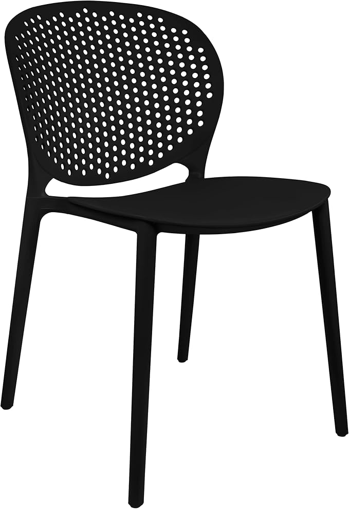 2xhome Patio Dining Chair | Modern Stackable Outdoor Pool Side Chair | Weather Resistant Plastic for Yard, Porch, Balcony, Kitchen, Black, Single, Set of 1