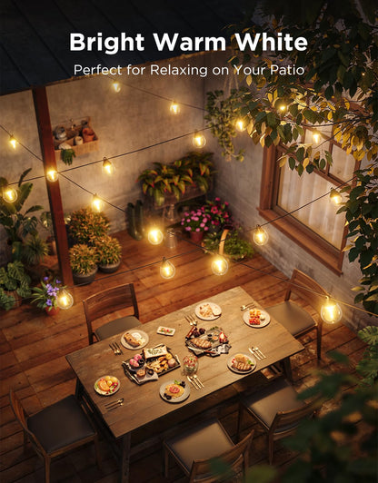 Govee Outdoor Clear Bulb String Lights, 48ft RGBWIC Outdoor Lights with 15 Dimmable Warm White LED Bulbs, 111 Scene Modes for Patio, Backyard, IP67 Waterproof, Works with Alexa, Google & Matter