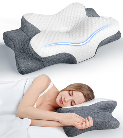 Ultra Pain Relief Cooling Pillow for Neck Support, Adjustable Cervical Neck Pillow Cozy Sleeping, Odorless Ergonomic Contour Memory Foam Pillows, Orthopedic Bed Pillow for Side Back Stomach Sleeper